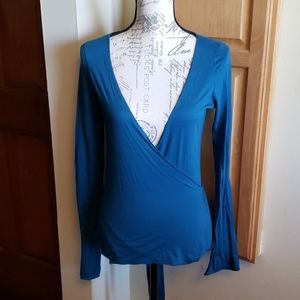 NWOT Michael Stars Teal Blue Ballet Wrap Top Long Sleeve Sm/Med Balletco…